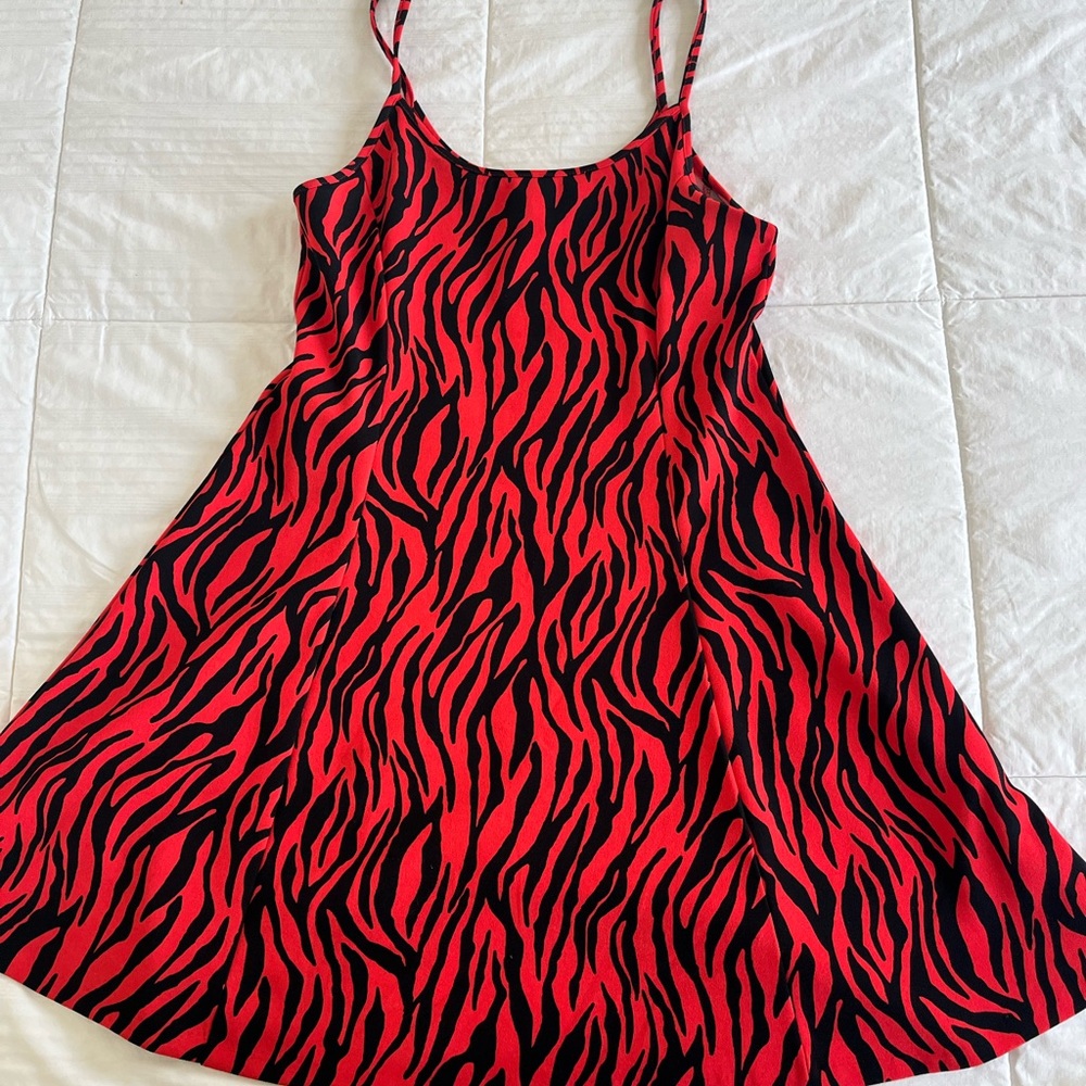 Aqua Red/Black Zebra Print Fit & Flare Mini Dress - Size Large
